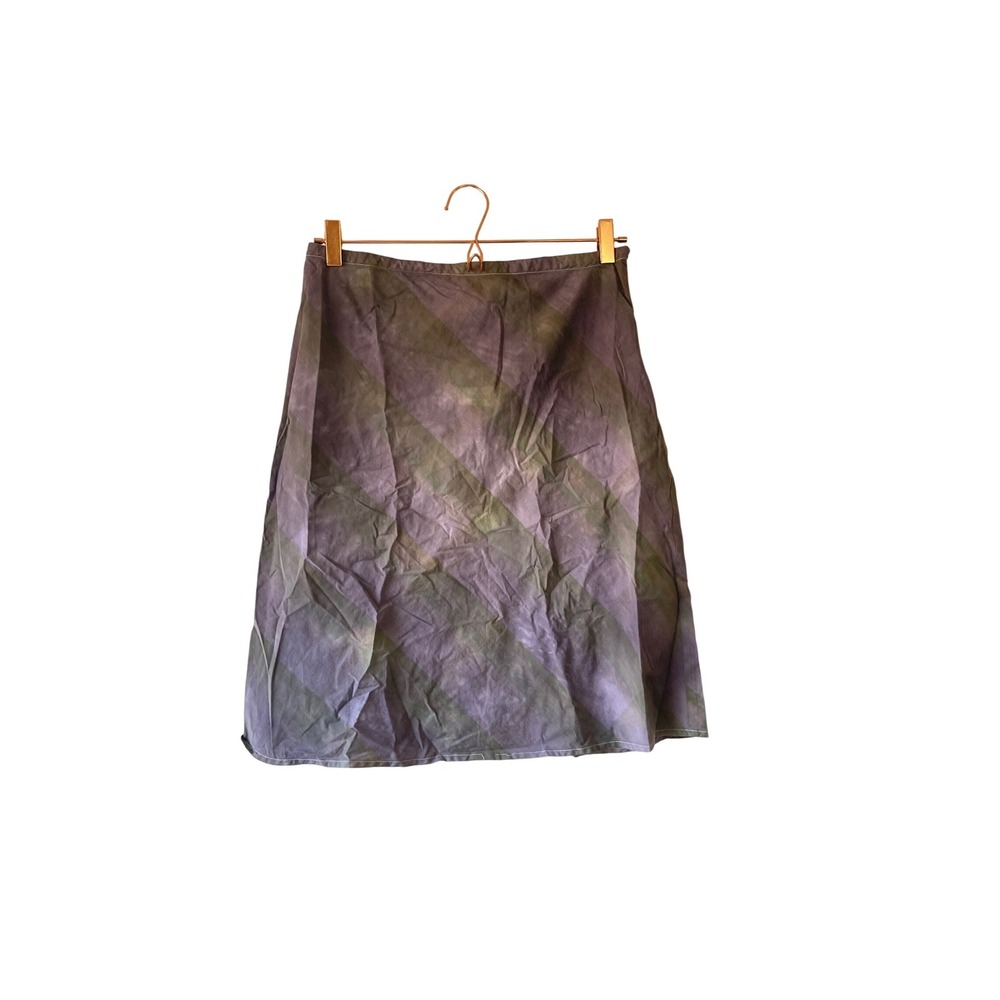 Y2k Womens Size Meduim Purple Green Striped Stretch Midi Skirt Cotton Blend